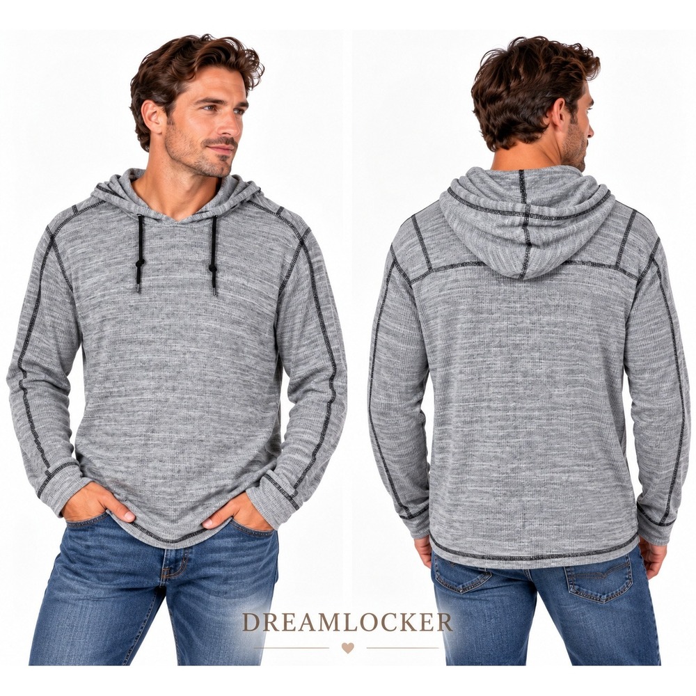 BKE Hoodie Mens XL Gray Waffle Knit Thermal Pullover Long Sleeve Buckle B4383